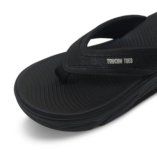 Black Toucan Toes flip-flop sandal with textured sole, premium comfortable footwear
