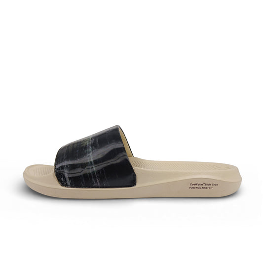 Toucantoes black and beige slide sandal with CoolForm Slide Tech, comfortable daily-wear footwear