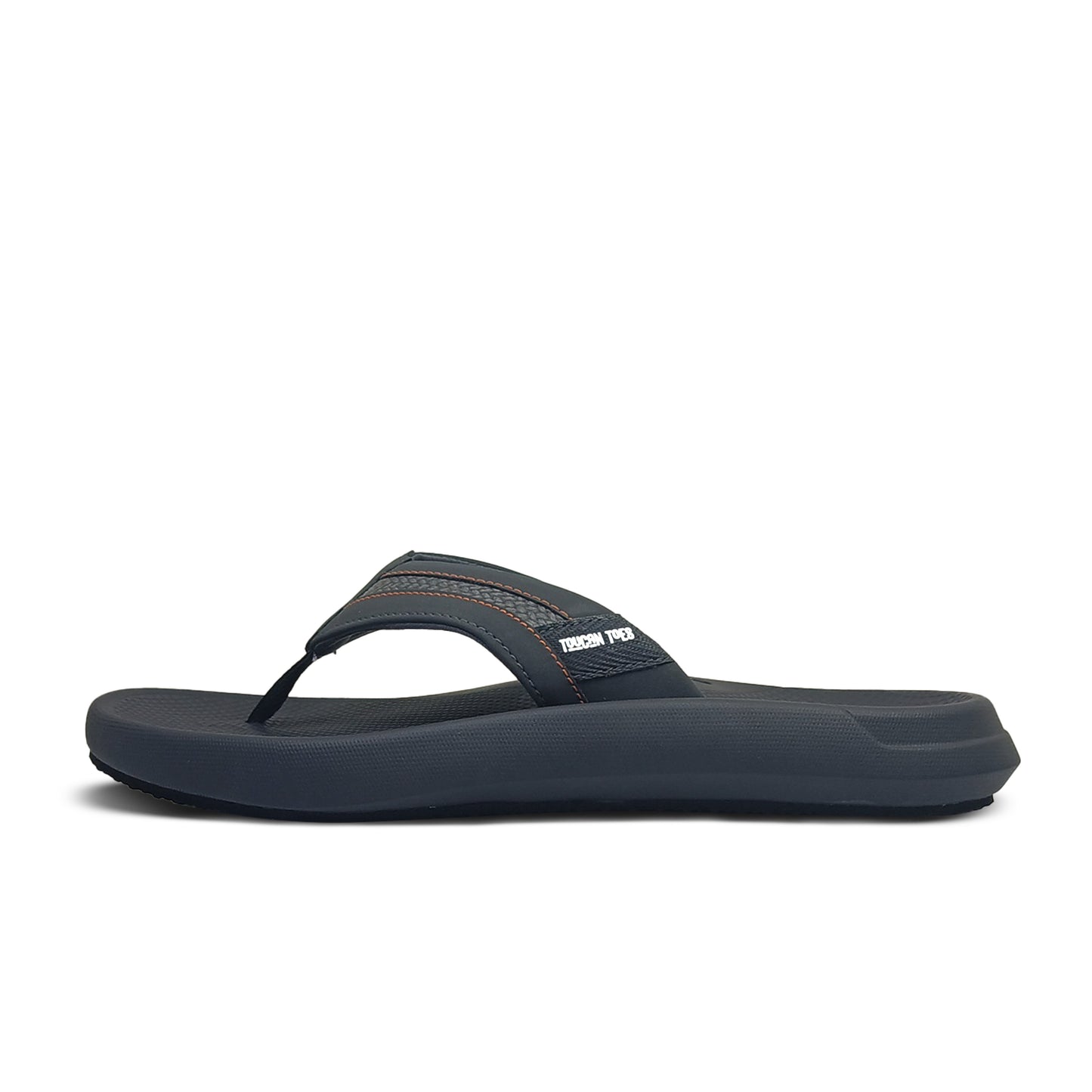 Toucantoes men's black flip-flop sandal with cushioned sole and logo, stylish durable footwear