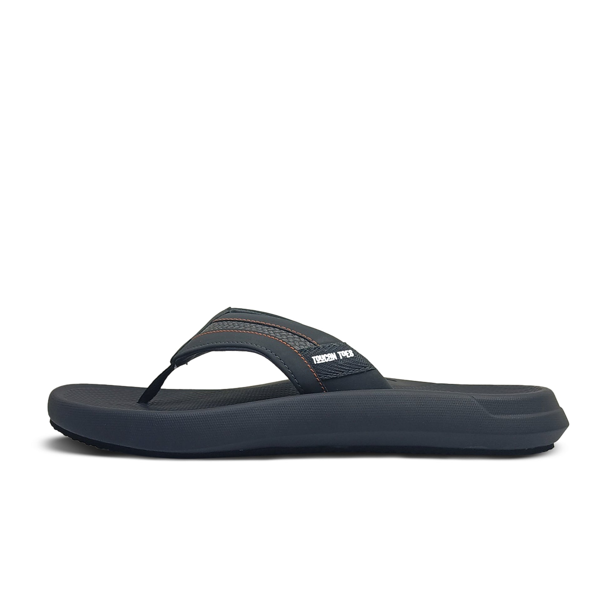 Toucantoes men's black flip-flop sandal with cushioned sole and logo, stylish durable footwear