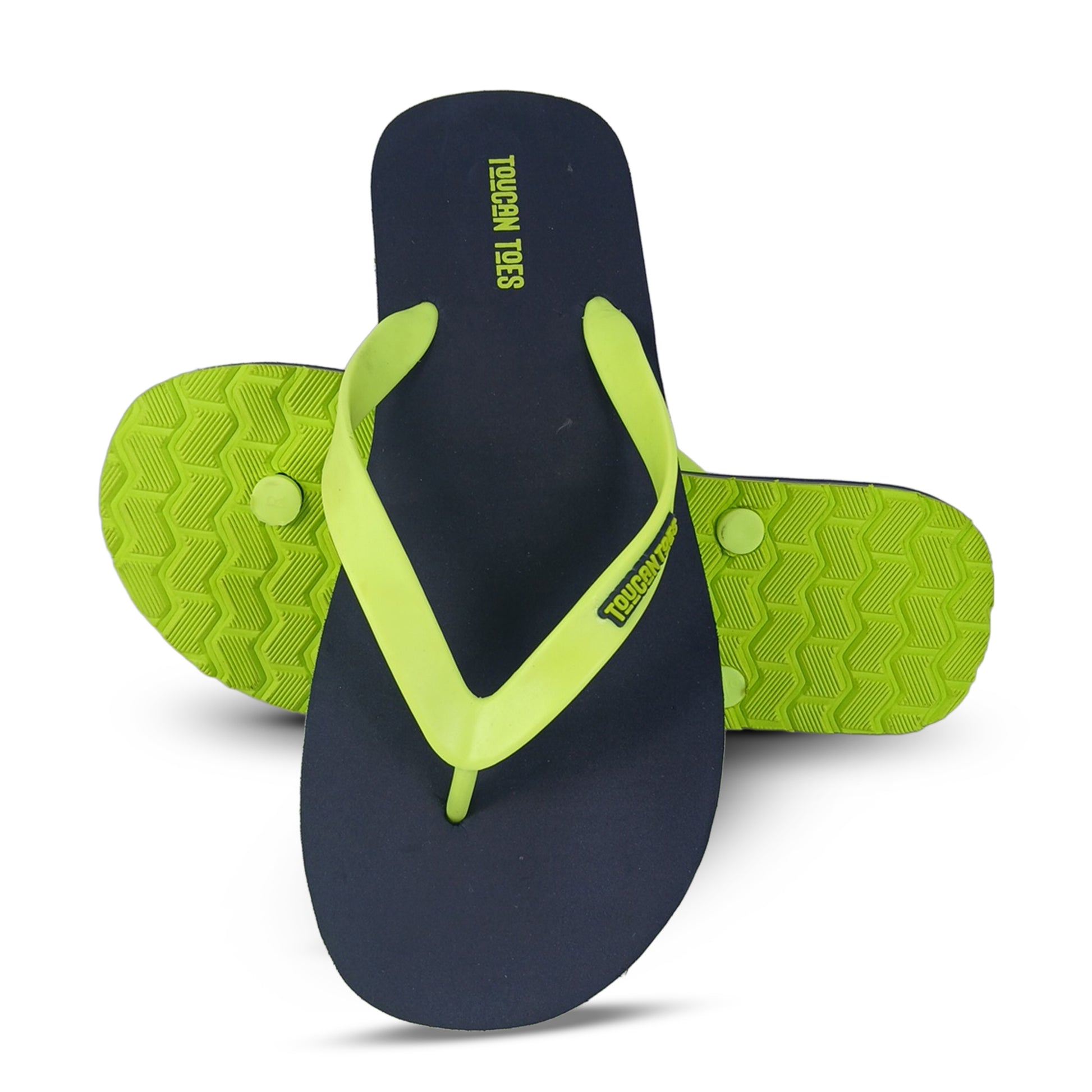 Toucantoes black and neon green flip-flops for men, durable sole, stylish daily footwear
