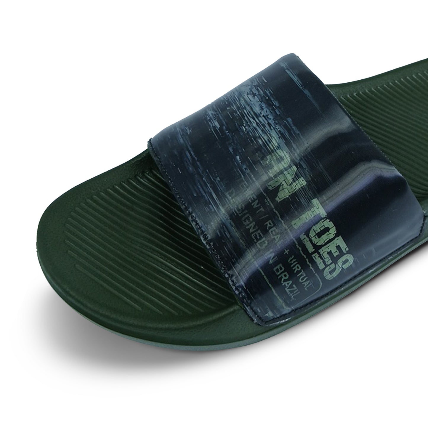 Toucantoes dark green slide sandal with printed strap, trendy comfortable footwear for men