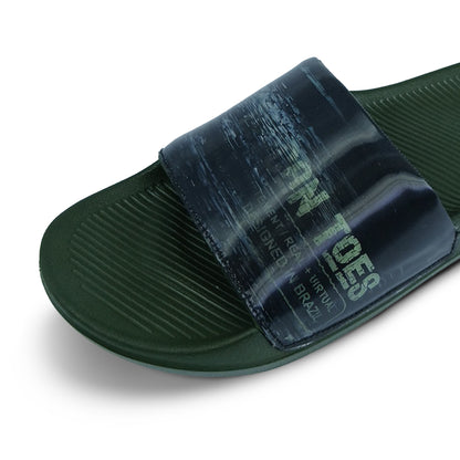 Toucantoes dark green slide sandal with printed strap, trendy comfortable footwear for men
