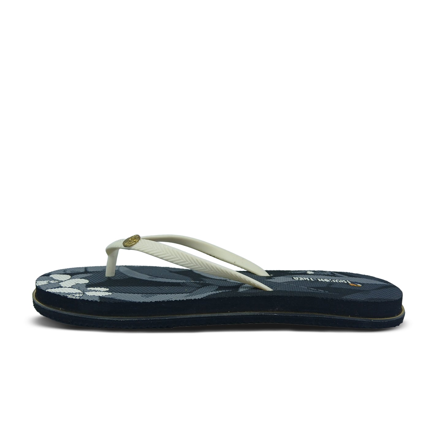 Toucantoes navy blue flip-flop with white straps and floral pattern, stylish and comfortable footwear