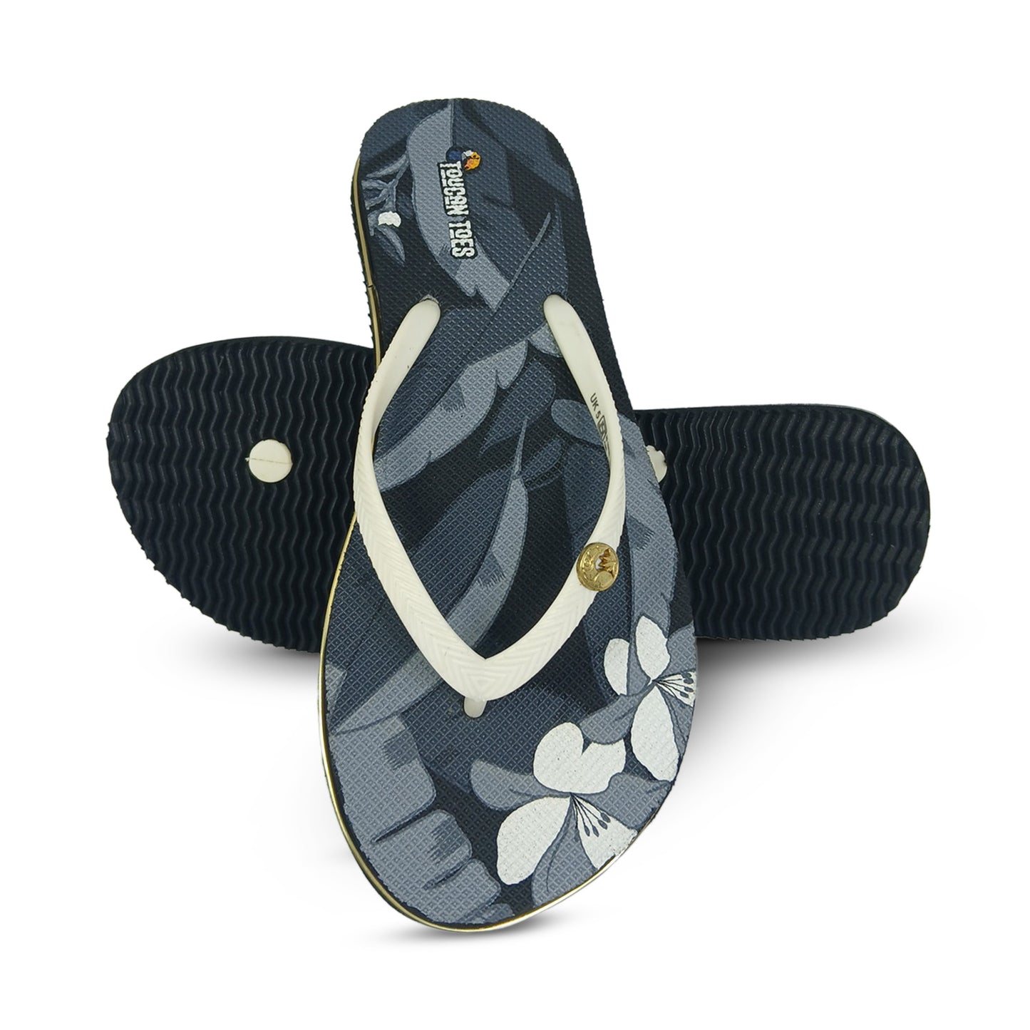 Toucantoes floral print flip-flops with white straps, durable sole, trendy footwear for men and women