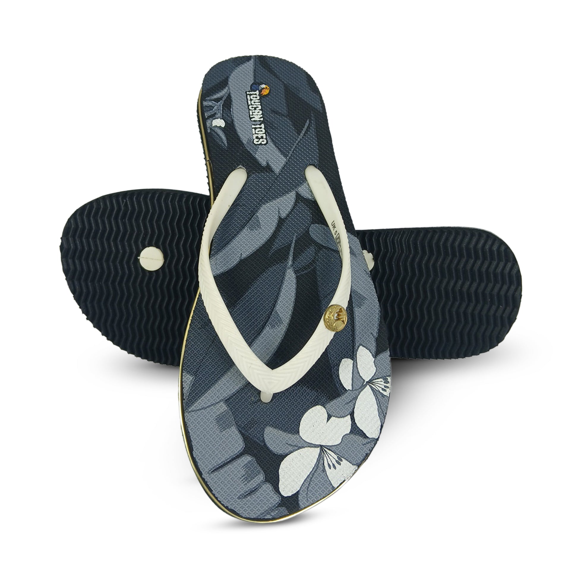 Toucantoes floral print flip-flops with white straps, durable sole, trendy footwear for men and women