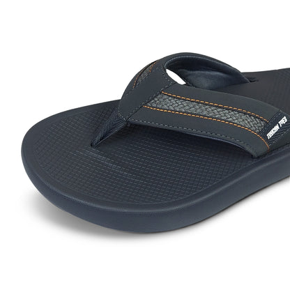Toucantoes men's black flip-flop with textured sole and orange stitching, premium footwear