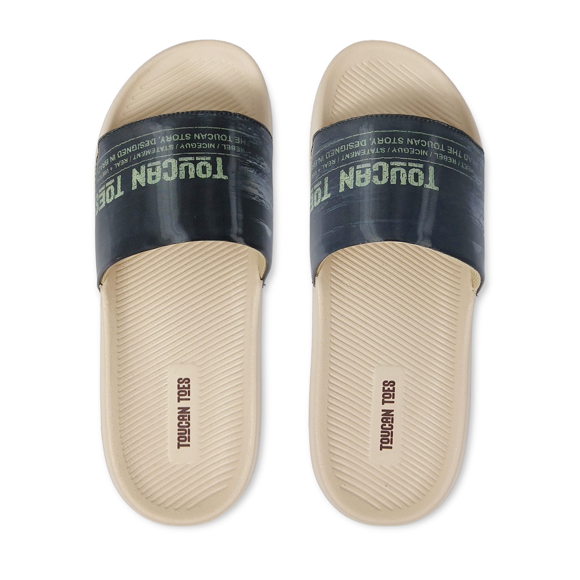 Toucantoes beige slides with black strap, stylish durable footwear for men and women