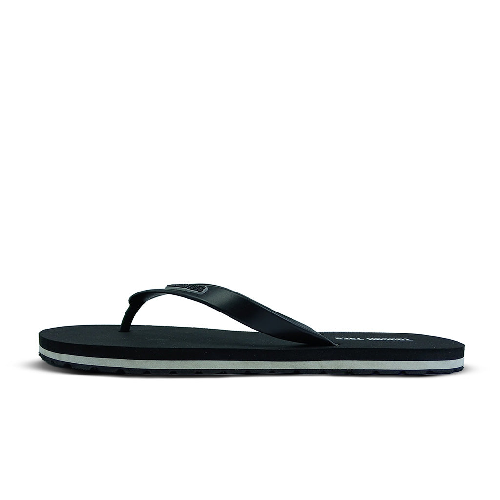 Toucantoes black flip-flop sandal with a white stripe, comfortable casual footwear