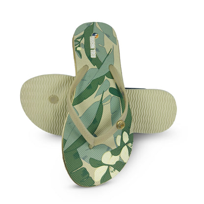 Toucantoes green leaf print flip-flops with textured sole, stylish and comfortable footwear