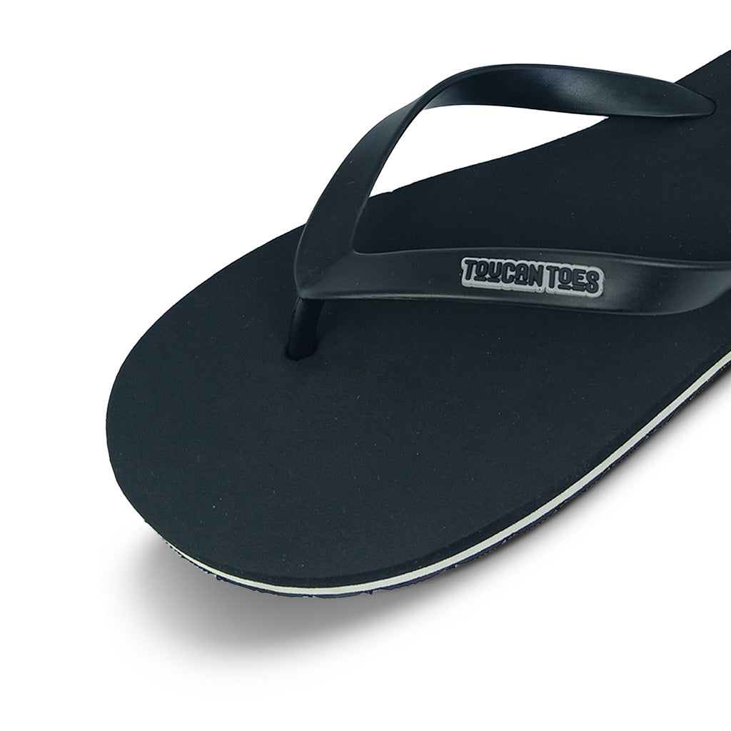 Black Toucan Toes flip-flop sandal with logo, stylish and durable daily wear footwear