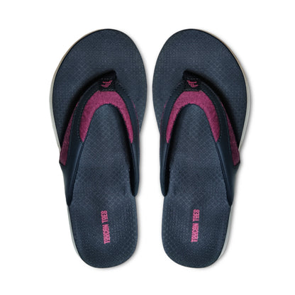 Black and maroon Toucan Toes flip-flop sandals with textured footbed