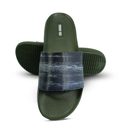 Toucantoes men's green slides with blue textured strap, stylish and comfortable footwear
