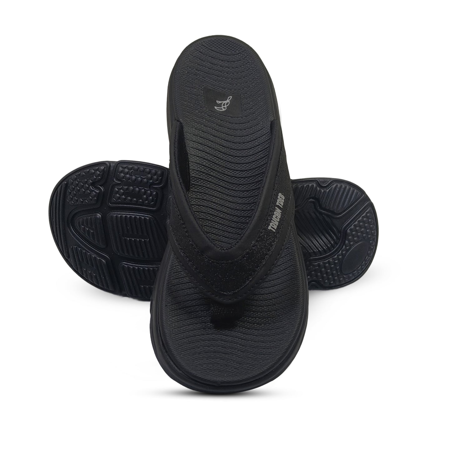 Black Toucantoes flip-flops with textured sole, comfortable and stylish footwear for men.