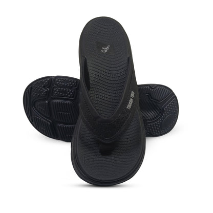 Black Toucantoes flip-flops with textured sole, comfortable and stylish footwear for men.