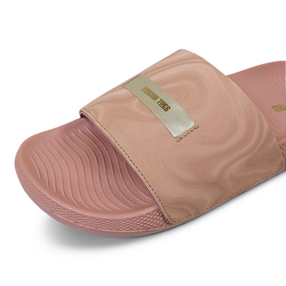 Toucantoes pink slide sandal with textured sole and marbled strap, stylish daily wear footwear