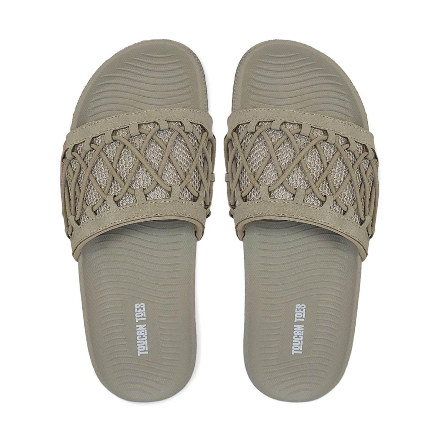 Toucantoes beige slides with woven upper, stylish comfortable durable men’s footwear