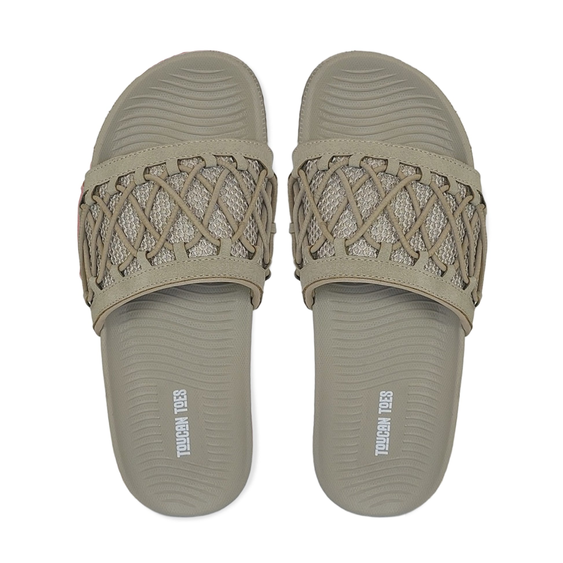 Toucantoes beige slides with woven upper, stylish comfortable durable men’s footwear
