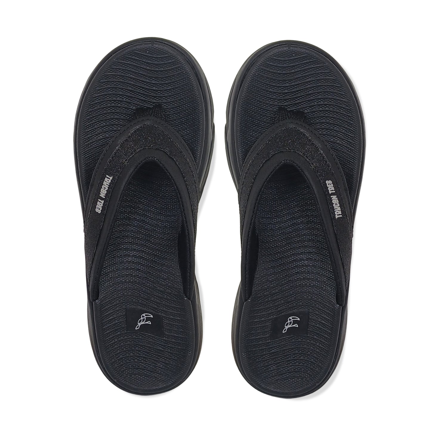 Toucantoes black flip-flops with textured sole and logo for men and women footwear
