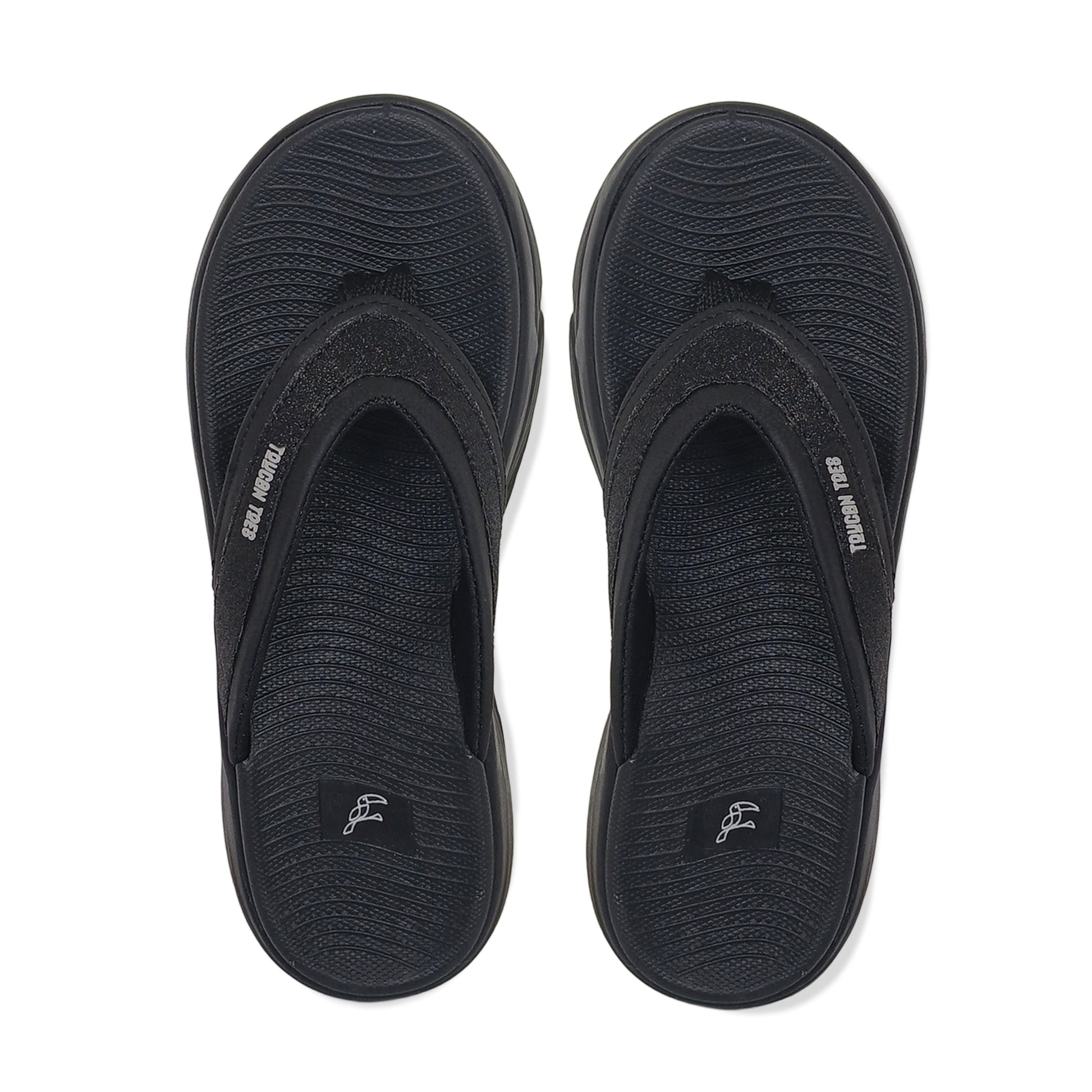 Toucantoes black flip-flops with textured sole and logo for men and women footwear