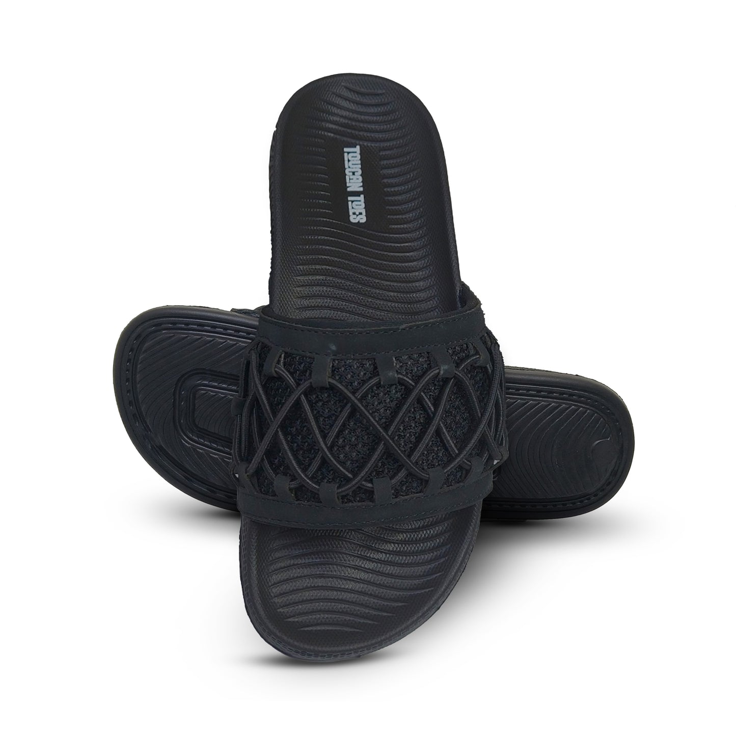 Toucantoes black woven slides for men and women, stylish durable daily-wear footwear
