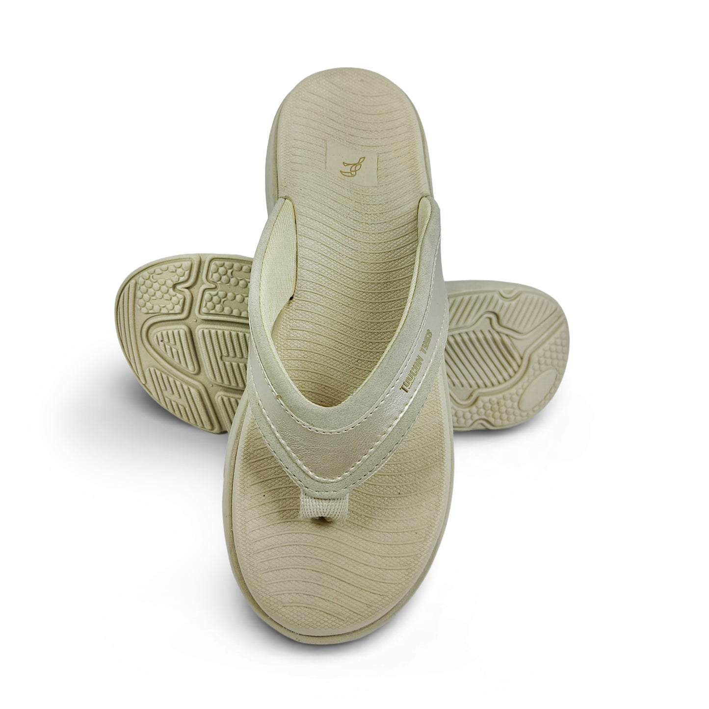 Beige Toucan Toes flip-flops with textured sole, stylish and comfortable footwear for men and women