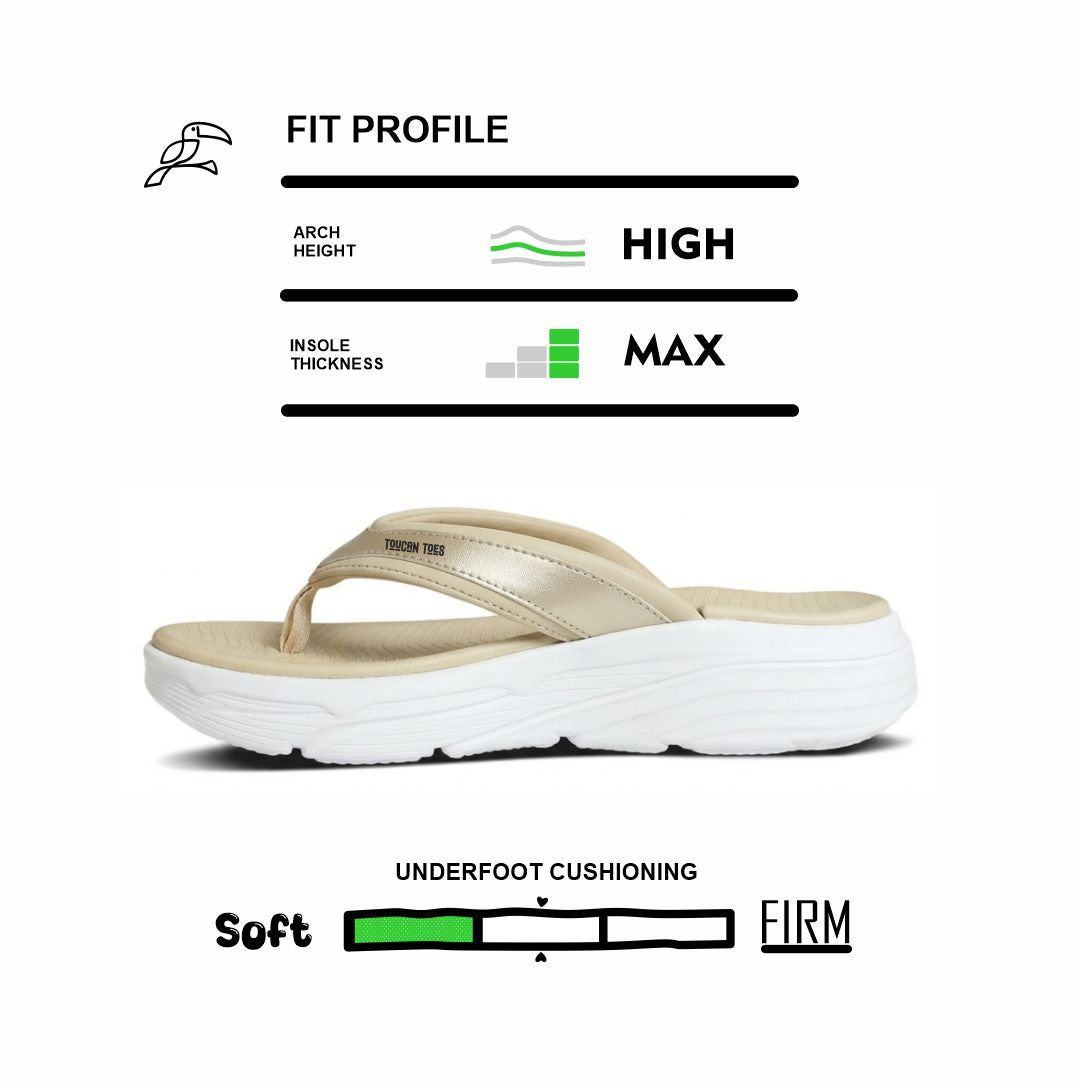 Toucantoes beige sandal with thick cushioned sole, high arch support, and soft underfoot feel