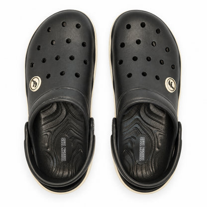 Frank men’s clogs black, top view pair