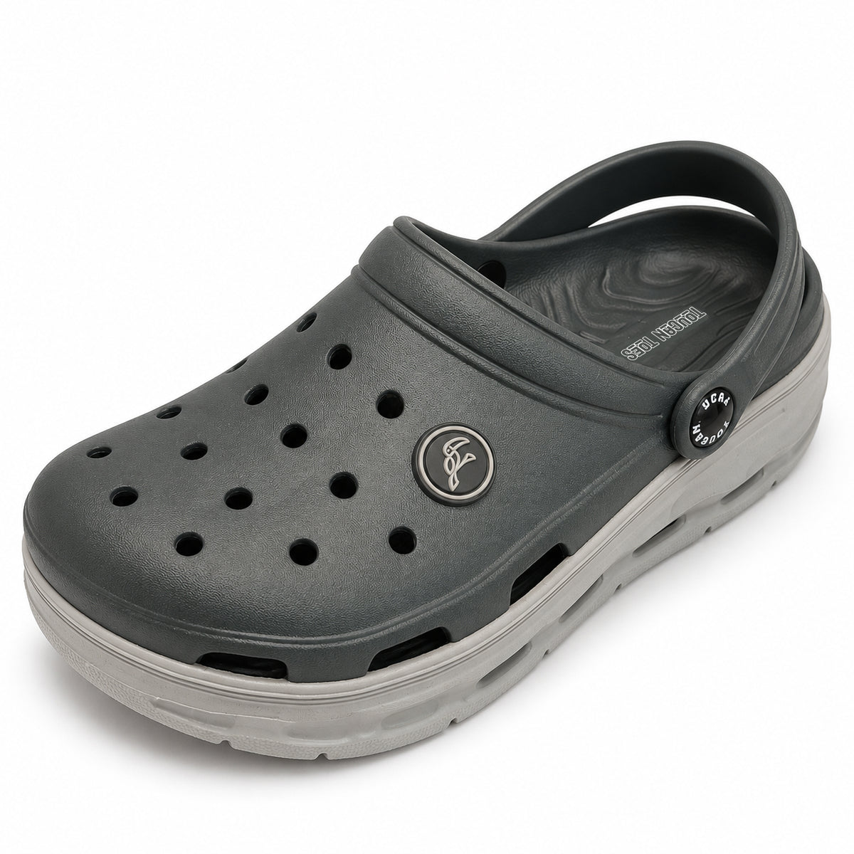 Toucantoes Frank men's grey clog, three-quarter side view