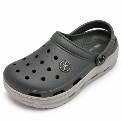 Toucantoes Frank men's grey clog, three-quarter side view