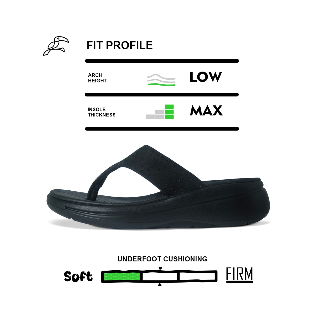 Black ToucanToes flip-flop with low arch, max insole, soft cushioning, premium casual sandal