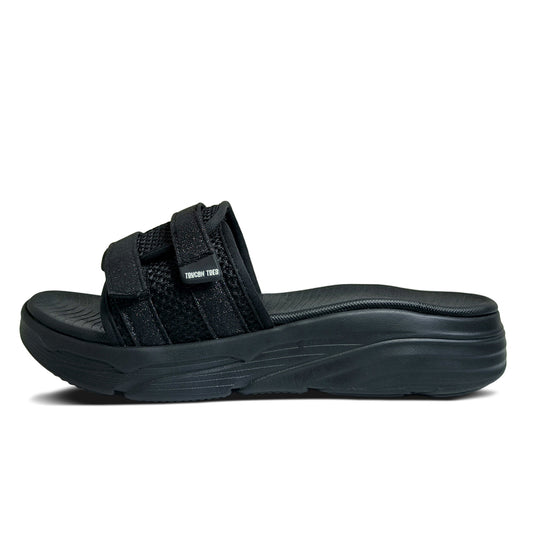 Bounce Women's Sliders | Soft Cushion Dual-Strap, Black Glitter