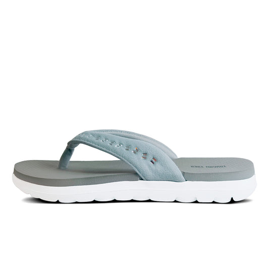 Crystal Women's Flip-Flops | Cushioned Suede-Finish Strap, Grey