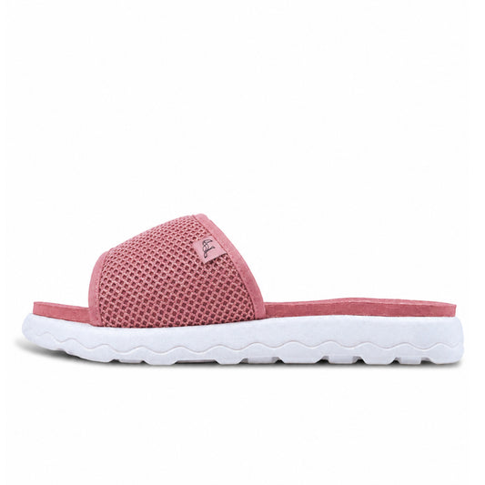 Toucantoes Cuppy women's slides in rose gold, side view showing the cushioned sole
