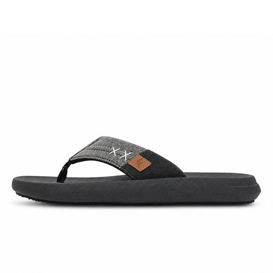 Dinero Men's Flip-Flop Slippers | Super Soft Denim Strap, Black