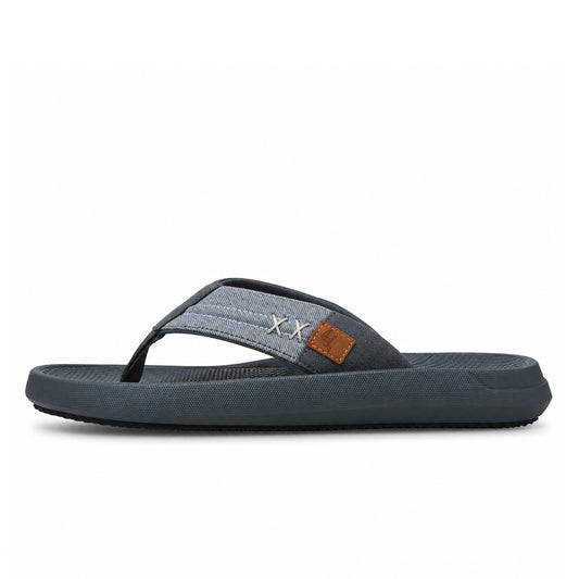 Dinero Men's Flip-Flop Slippers | Super Soft Denim Strap, Grey