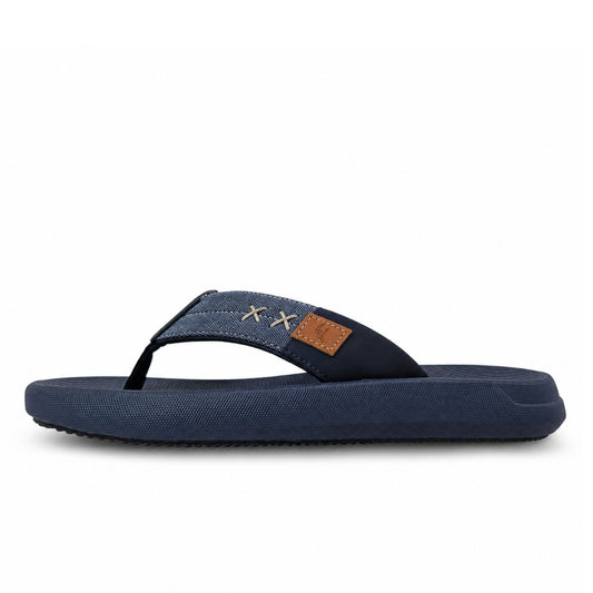 Dinero Men's Flip-Flop Slippers | Super Soft Denim Strap, Navy
