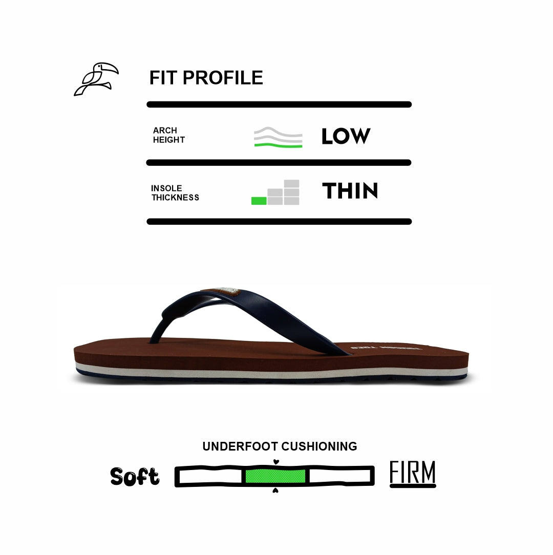 Toucantoes stylish brown flip-flop with low arch, thin insole, and soft cushioning profile