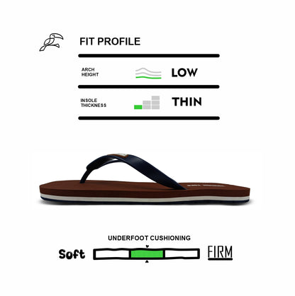 Toucantoes stylish brown flip-flop with low arch, thin insole, and soft cushioning profile