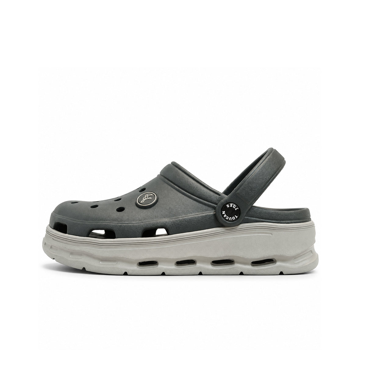 Toucantoes Frank men's grey clog, three-quarter side view