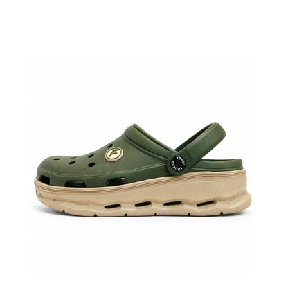 Toucantoes Frank men's clogs in olive, side view showing the cushioned sole