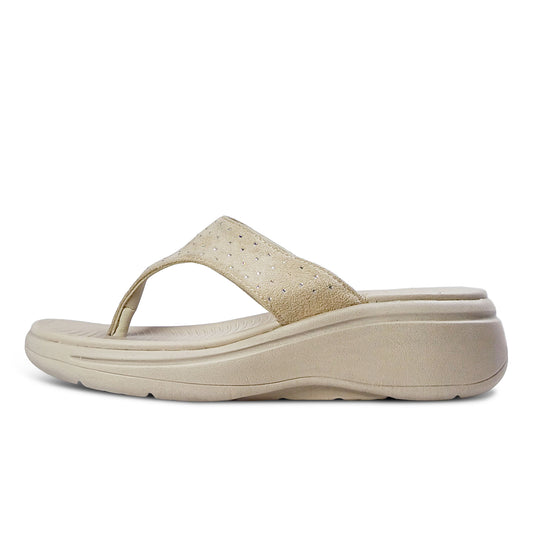 Riva Women's Flip-Flops | Perforated Strap Cushion Comfort, Beige